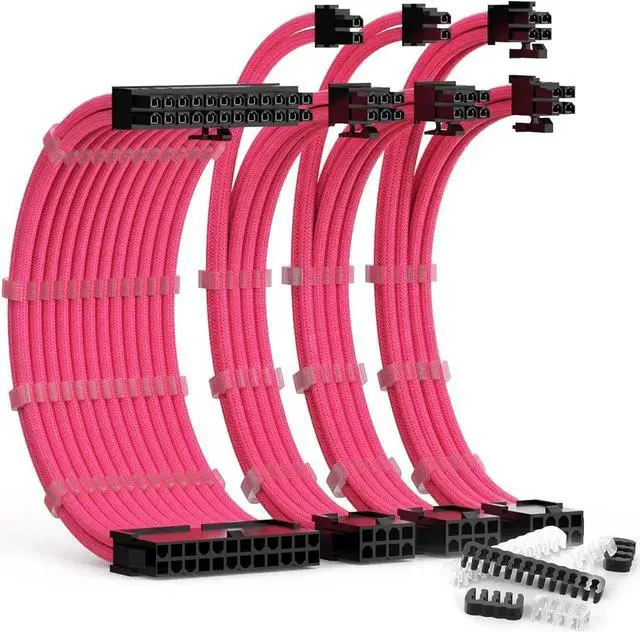 Main image of PSU Cable Extension Kit 30CM Length with Cable Combs 1x24Pin/1x8Pin(4+4) EPS/2x8Pin(6P+2P) PCI-E/PC Sleeved Cable for ATX Power Supply(Pink)