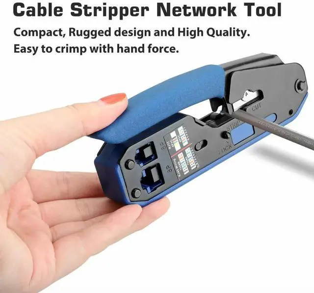 Alt view image 4 of 7 - RJ45 Ethernet Crimping Tool Kit, Network Cable Crimper Plier with Wire Stripper for LAN Cat5 Cat6 Cable Wiring Installation