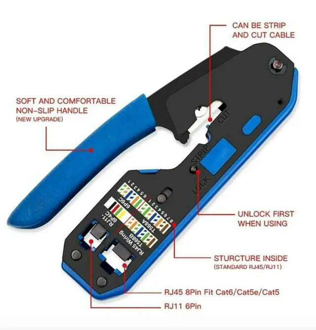 Alt view image 6 of 7 - RJ45 Ethernet Crimping Tool Kit, Network Cable Crimper Plier with Wire Stripper for LAN Cat5 Cat6 Cable Wiring Installation