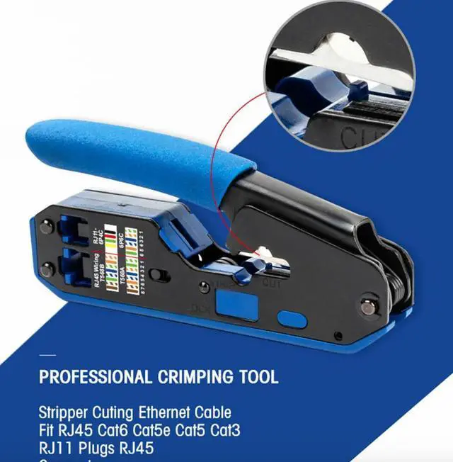 Alt view image 2 of 7 - RJ45 Ethernet Crimping Tool Kit, Network Cable Crimper Plier with Wire Stripper for LAN Cat5 Cat6 Cable Wiring Installation