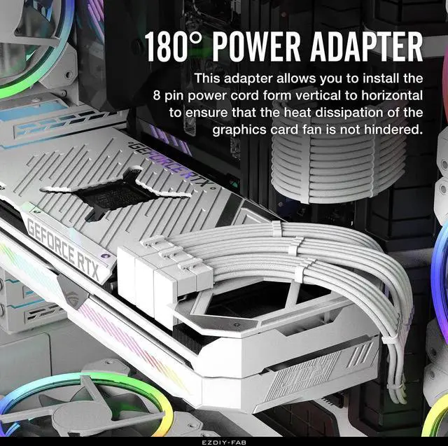 Alt view image 6 of 7 - GPU PCIe 8 Pin 180 Degree U-Turn Angle Power Adapter, Reverse Type VGA Right Angle Connector Board, White 3-Pack for Desktop Graphics Card Power Wiring Optimization
