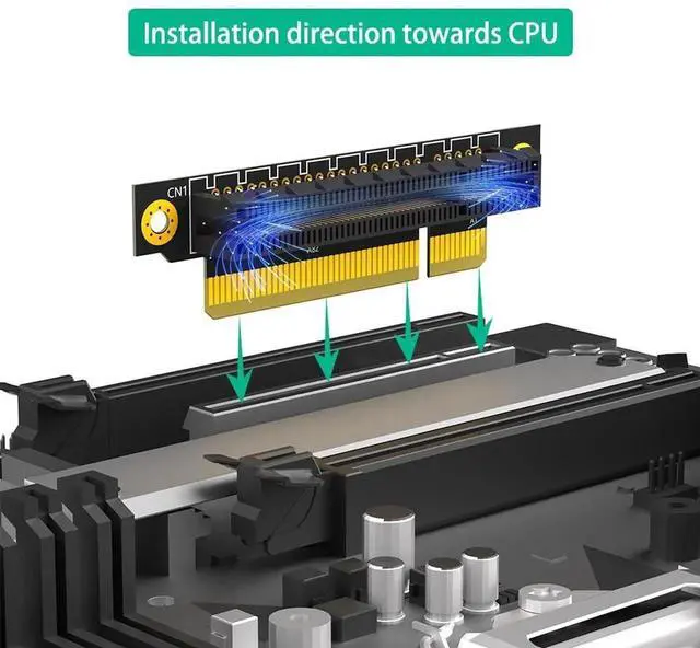 Alt view image 5 of 7 - PCI-e 3.0 8X 90 Degree Reverse Riser Card, Male to Female Right Angle Adapter, 20cm Height, CPU-Direction Installation for 1U Server Chassis