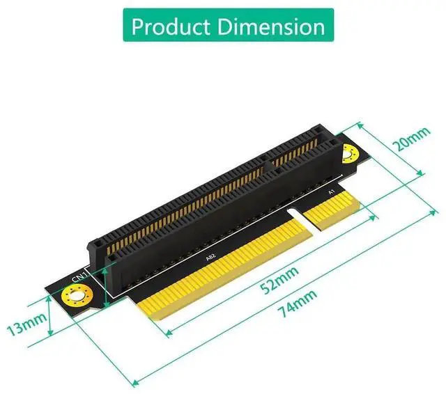 Alt view image 3 of 7 - PCI-e 3.0 8X 90 Degree Reverse Riser Card, Male to Female Right Angle Adapter, 20cm Height, CPU-Direction Installation for 1U Server Chassis