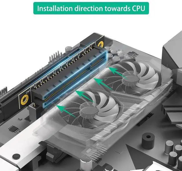 Alt view image 6 of 7 - PCI-e 3.0 8X 90 Degree Reverse Riser Card, Male to Female Right Angle Adapter, 20cm Height, CPU-Direction Installation for 1U Server Chassis