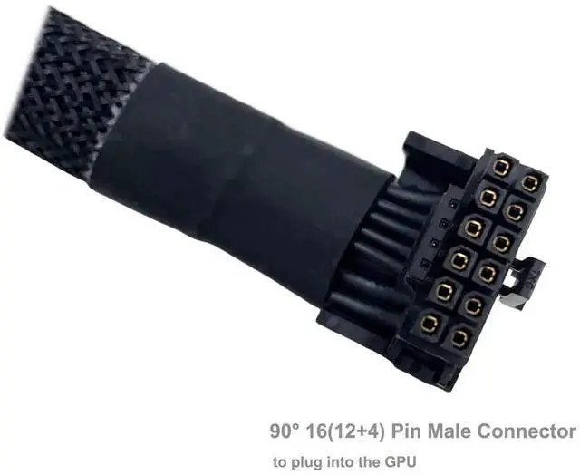 Alt view image 4 of 5 - 12VHPWR 90 Degree 16Pin Extension Cable, PCIe 5.0 12+4Pin Female to Male Angled Adapter, 16AWG 600W Sleeved GPU Power Cord, 7.1 Inch Type A for RTX 3090Ti 4070Ti 4080 4090