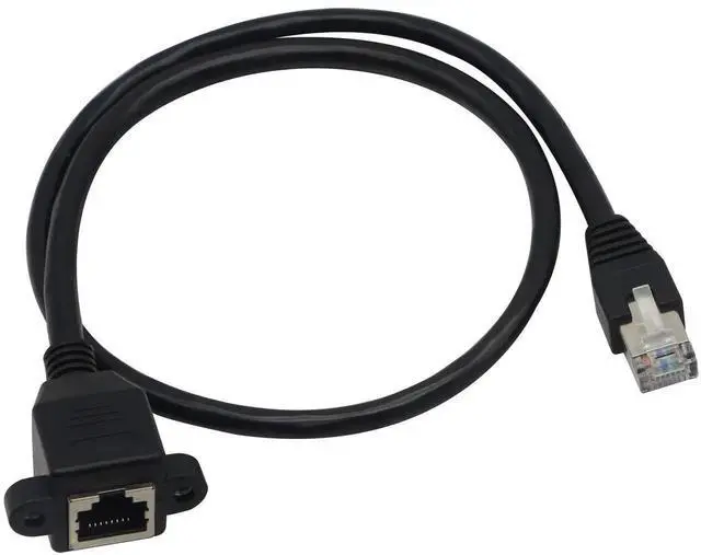 Main image of Panel Mount RJ45 Male to Female Connector, Shielded CAT5/Cat5e/Cat6 LAN Extender Adapter with Screw Fixed Design, Inline Through-Type Network Wall Plate Jack for Cabinet & Panel Installation