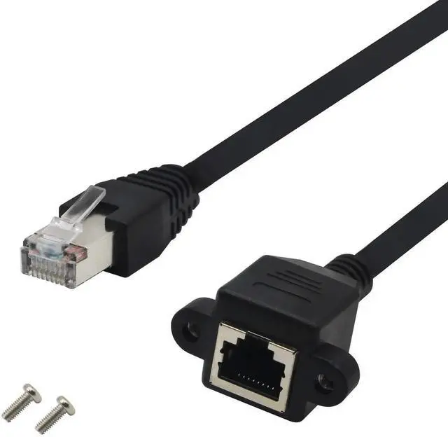 Alt view image 5 of 6 - Panel Mount RJ45 Male to Female Connector, Shielded CAT5/Cat5e/Cat6 LAN Extender Adapter with Screw Fixed Design, Inline Through-Type Network Wall Plate Jack for Cabinet & Panel Installation