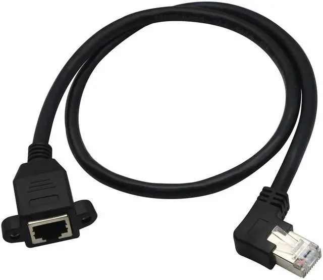 Main image of 60cm Left Angled 90 Degree Panel Mount RJ45 Extension Cable, Shielded Male to Female LAN Extender Cord with Screw Hole, Compatible with Cat5/Cat5e/Cat6 for Cabinet & Equipment Installation