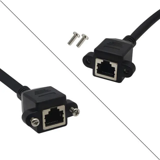Alt view image 2 of 7 - 60cm Left Angled 90 Degree Panel Mount RJ45 Extension Cable, Shielded Male to Female LAN Extender Cord with Screw Hole, Compatible with Cat5/Cat5e/Cat6 for Cabinet & Equipment Installation
