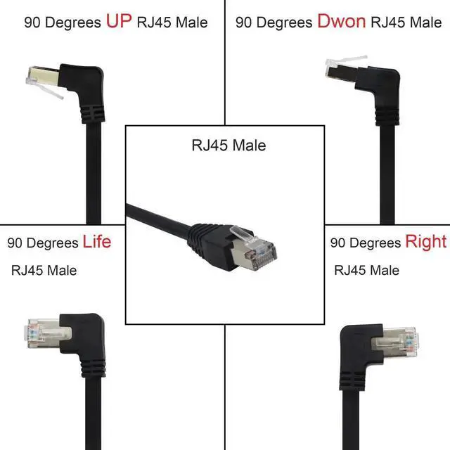 Alt view image 3 of 7 - 60cm Left Angled 90 Degree Panel Mount RJ45 Extension Cable, Shielded Male to Female LAN Extender Cord with Screw Hole, Compatible with Cat5/Cat5e/Cat6 for Cabinet & Equipment Installation