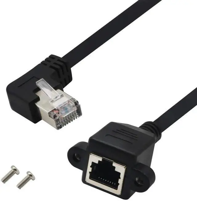 Alt view image 4 of 7 - 60cm Left Angled 90 Degree Panel Mount RJ45 Extension Cable, Shielded Male to Female LAN Extender Cord with Screw Hole, Compatible with Cat5/Cat5e/Cat6 for Cabinet & Equipment Installation