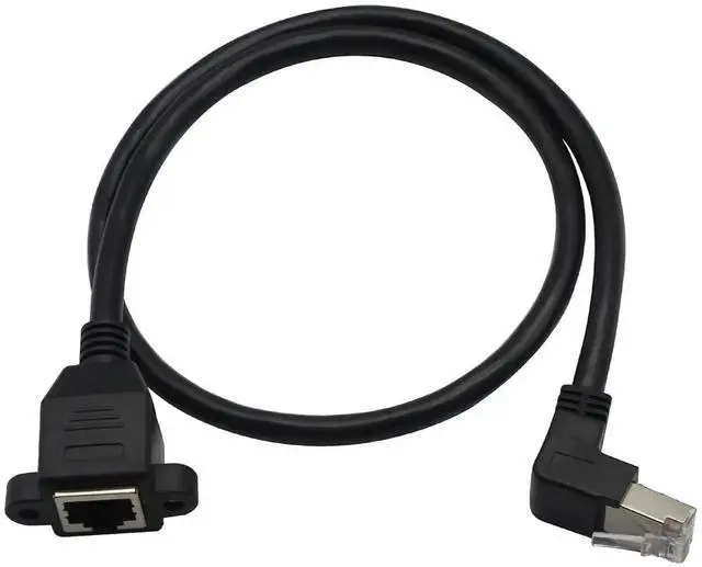 Alt view image 4 of 7 - 60CM Down Angle 90 Degree Panel Mount RJ45 Cable, Shielded Male to Female LAN Extender Cord with Screw Holes, Cat5/Cat5e/Cat6 Compatible Downward Angled Network Panel Connector