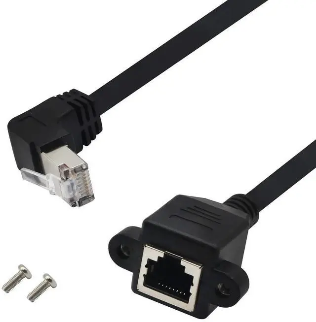 Alt view image 5 of 7 - 60CM Down Angle 90 Degree Panel Mount RJ45 Cable, Shielded Male to Female LAN Extender Cord with Screw Holes, Cat5/Cat5e/Cat6 Compatible Downward Angled Network Panel Connector