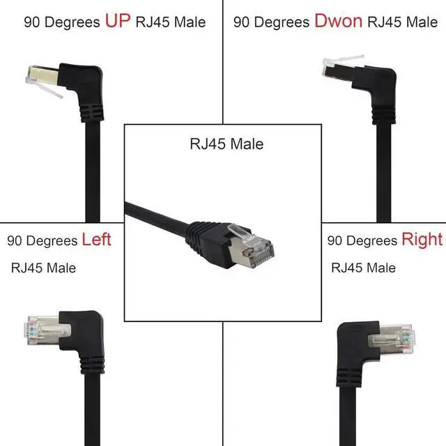 Alt view image 7 of 7 - 60CM Down Angle 90 Degree Panel Mount RJ45 Cable, Shielded Male to Female LAN Extender Cord with Screw Holes, Cat5/Cat5e/Cat6 Compatible Downward Angled Network Panel Connector