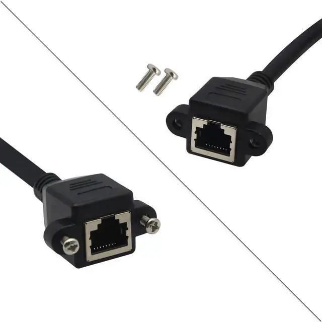 Alt view image 2 of 7 - 60CM Down Angle 90 Degree Panel Mount RJ45 Cable, Shielded Male to Female LAN Extender Cord with Screw Holes, Cat5/Cat5e/Cat6 Compatible Downward Angled Network Panel Connector