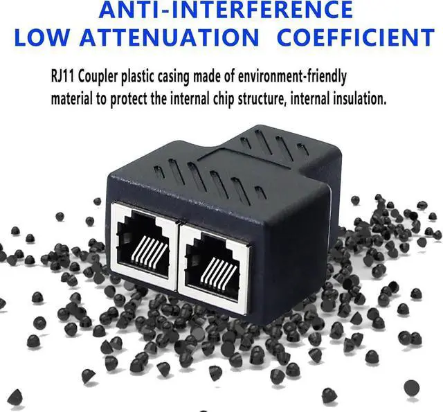 Alt view image 7 of 7 - 2Pcs RJ11 Phone Jack Splitter, 6P6C 1 to 2 Female Telephone Inline Coupler, Landline Fax Extension Adapter for Home and Office Telephone Connection