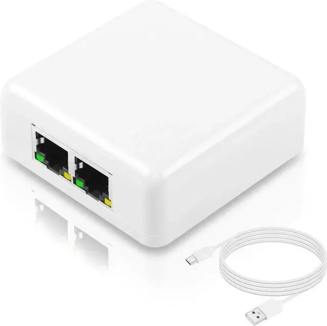 Main image of White Gigabit RJ45 Ethernet Splitter, 1 to 2 Port 1000Mbps Network Extension Connector, Dual Device Simultaneous Internet Sharing LAN Splitter Adapter for Home Office