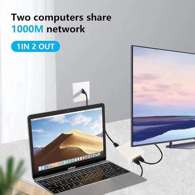 Alt view image 6 of 7 - White Gigabit RJ45 Ethernet Splitter, 1 to 2 Port 1000Mbps Network Extension Connector, Dual Device Simultaneous Internet Sharing LAN Splitter Adapter for Home Office