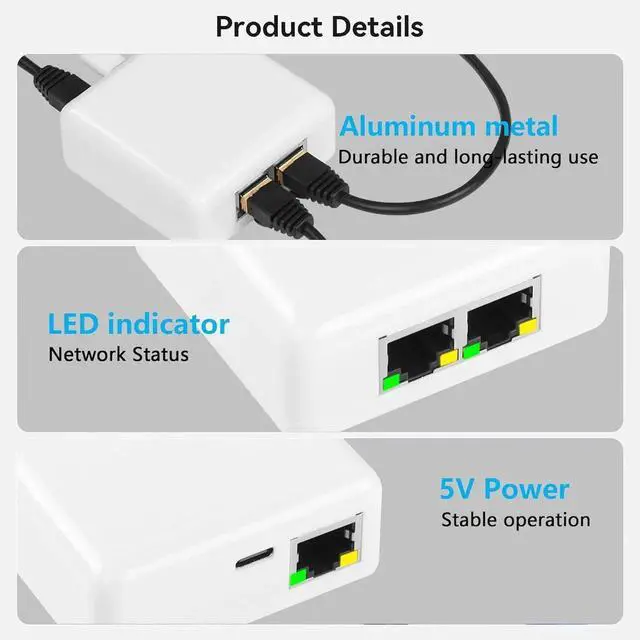 Alt view image 7 of 7 - White Gigabit RJ45 Ethernet Splitter, 1 to 2 Port 1000Mbps Network Extension Connector, Dual Device Simultaneous Internet Sharing LAN Splitter Adapter for Home Office