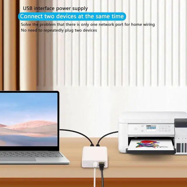 Alt view image 4 of 7 - White Gigabit RJ45 Ethernet Splitter, 1 to 2 Port 1000Mbps Network Extension Connector, Dual Device Simultaneous Internet Sharing LAN Splitter Adapter for Home Office