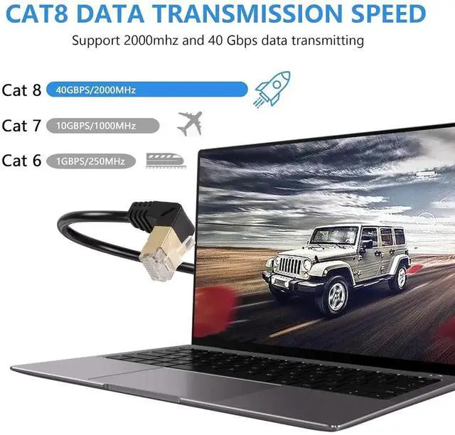 Alt view image 3 of 5 - 0.5M Up Angle Cat8 Ethernet Extension Cable, Male to Female RJ45 LAN Patch Cord, 40Gbps 2000MHz High Speed Network Cable for Router, Modem, PC, Laptop and Smart TV
