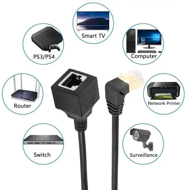 Alt view image 5 of 5 - 0.5M Up Angle Cat8 Ethernet Extension Cable, Male to Female RJ45 LAN Patch Cord, 40Gbps 2000MHz High Speed Network Cable for Router, Modem, PC, Laptop and Smart TV