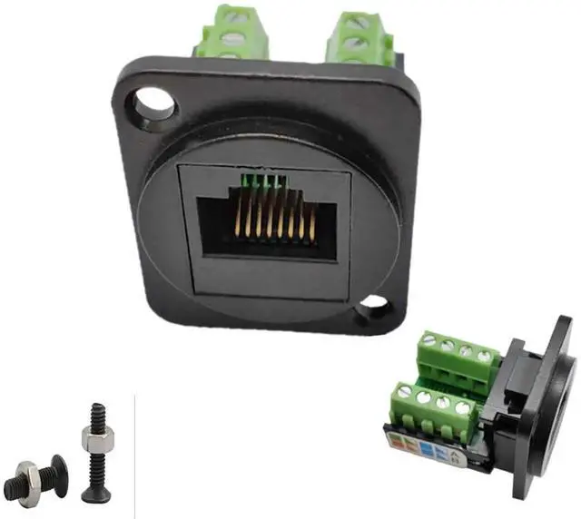 Main image of D-Type Panel Mount RJ45 8P8C Solderless Terminal Connector, Cat5e Keystone Jack Crimp-Free Female Network Extender, Screw Mount Ethernet Data Adapter for Cabinet & Equipment Installation
