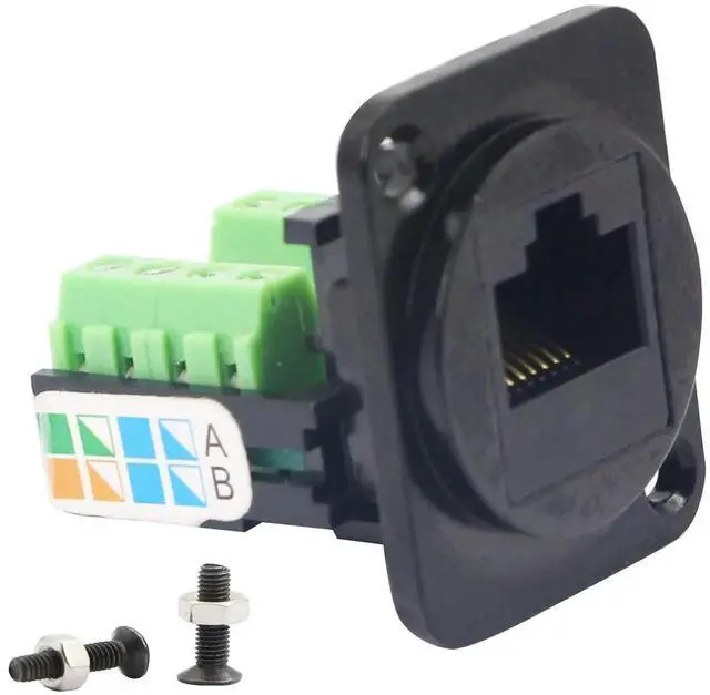 Alt view image 3 of 7 - D-Type Panel Mount RJ45 8P8C Solderless Terminal Connector, Cat5e Keystone Jack Crimp-Free Female Network Extender, Screw Mount Ethernet Data Adapter for Cabinet & Equipment Installation