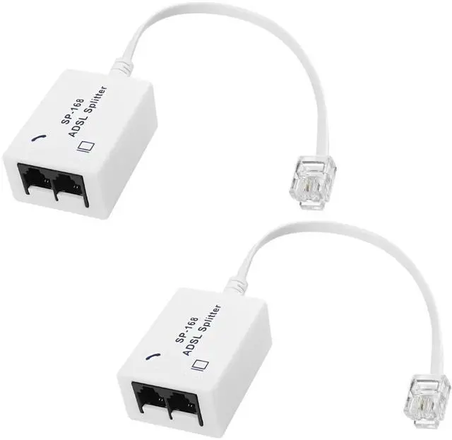 Main image of 2 Pack ADSL DSL Filter Splitter, 1 to 2 Way RJ11 6P4C/6P2C Male to Dual Female Telephone Line Splitter, Phone Modem Fax Line Converter Adapter for Home & Office Use