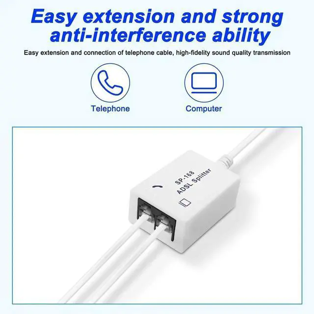 Alt view image 3 of 7 - 2 Pack ADSL DSL Filter Splitter, 1 to 2 Way RJ11 6P4C/6P2C Male to Dual Female Telephone Line Splitter, Phone Modem Fax Line Converter Adapter for Home & Office Use