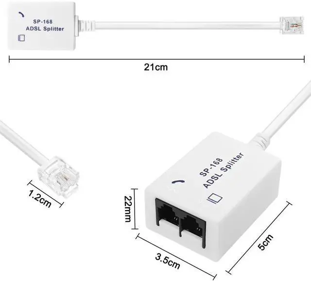 Alt view image 4 of 7 - 2 Pack ADSL DSL Filter Splitter, 1 to 2 Way RJ11 6P4C/6P2C Male to Dual Female Telephone Line Splitter, Phone Modem Fax Line Converter Adapter for Home & Office Use