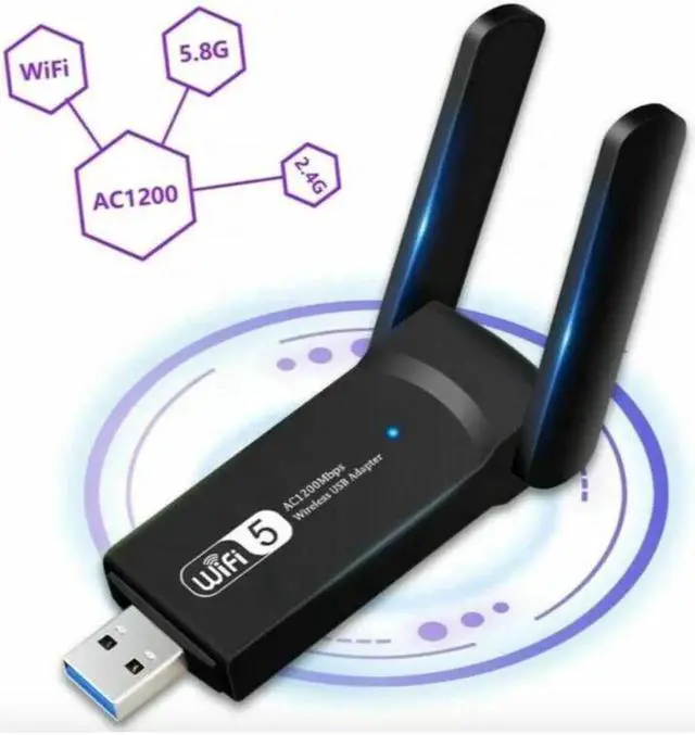 Alt view image 4 of 5 - AC1200 Dual Band USB 3.0 WiFi Adapter, 1200Mbps Long Range Wireless Network Adapter with High Gain Antennas, 5GHz & 2.4GHz Dual Band for Desktop Laptop