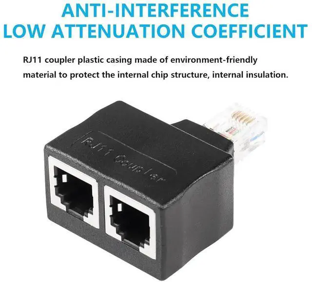 Alt view image 7 of 7 - 2-Pack RJ11 Phone Jack Splitter, 6P6C Male to 2 Female Telephone Splitter Inline Coupler, Landline Phone Extension Adapter for Fax, Home Telephone and Office Landline Devices