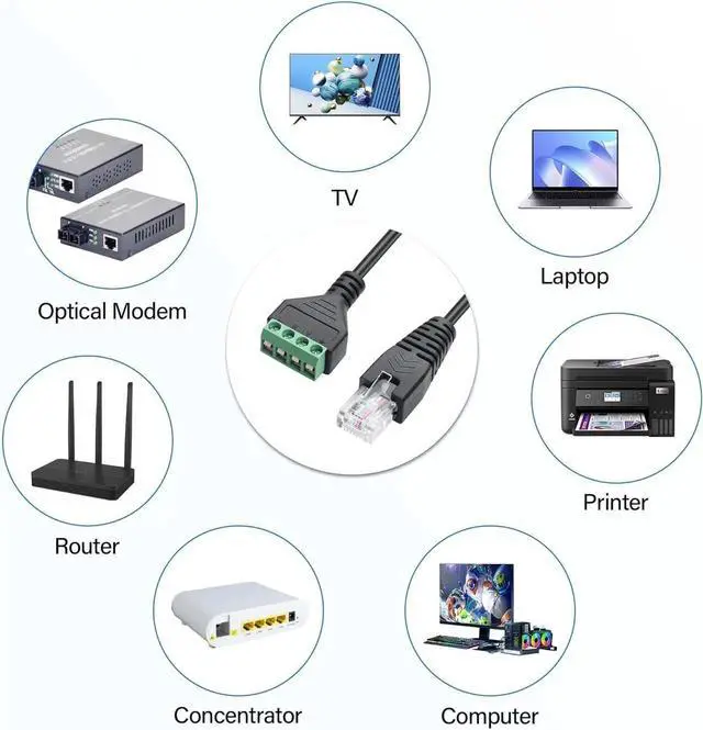 Alt view image 4 of 6 - RJ45 Male to 4 Pin Screw Terminal Adapter, Solderless Terminal Block Connector, 3456 Pinout Network Signal Transmission Extension Adapter for Monitoring & Weak Current Wiring