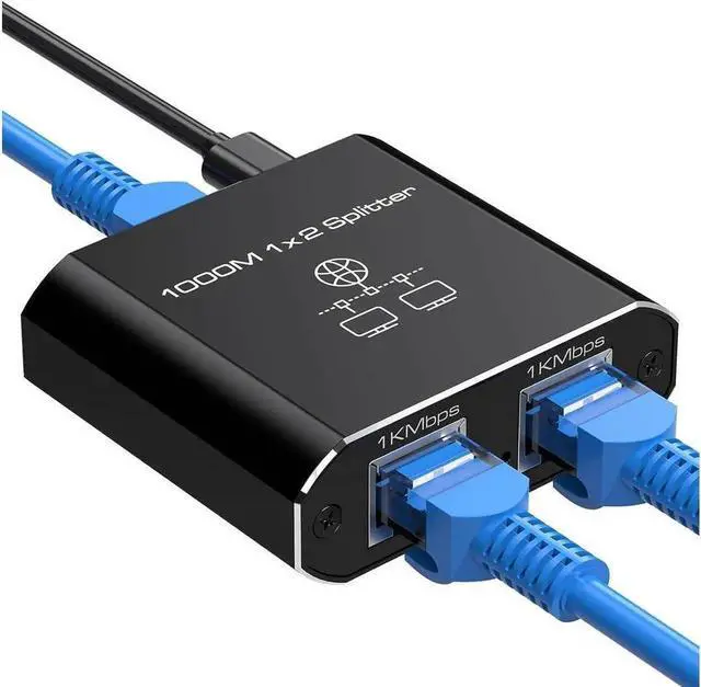 Main image of 1 to 2 Port Gigabit Ethernet Splitter, 1000Mbps RJ45 Network Splitter Adapter with USB Power Supply, LAN Extension Connector Support 2 Devices Simultaneous Networking, Compatible with Cat5 Cat5e Cat6