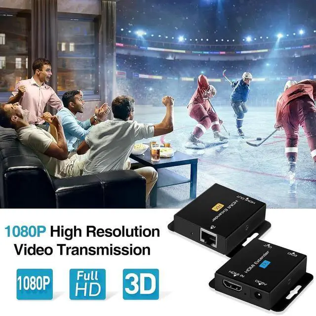 Alt view image 2 of 7 - 60M/196ft HDMI Over Ethernet Extender, 1080P HDMI Balun Adapter Over Cat5e/Cat6/Cat7 Cable, Single POC Power Supply, Support 3D EDID Deep Color, Compatible with PS5, Fire Stick, Roku, DVD Player