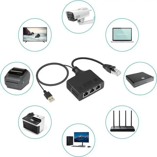 Alt view image 2 of 7 - 1 to 3 Male Gigabit RJ45 Network Splitter Adapter, 1000Mbps High Speed Ethernet LAN Splitter, Multi-Device Simultaneous Internet Sharing RJ45 Extension Connector