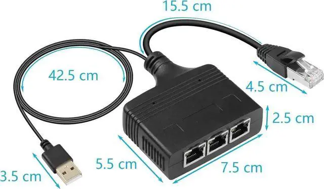 Alt view image 6 of 7 - 1 to 3 Male Gigabit RJ45 Network Splitter Adapter, 1000Mbps High Speed Ethernet LAN Splitter, Multi-Device Simultaneous Internet Sharing RJ45 Extension Connector