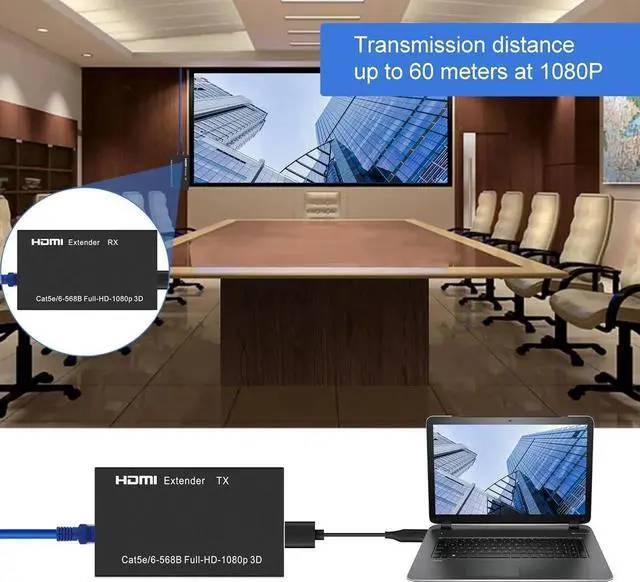 Alt view image 5 of 6 - HDMI Extender Over Single Cat5e/Cat6/Cat7 Cable, 196ft Range HDMI Balun Transmitter and Receiver, 1080P 3D HDMI 1.4a Repeater with HDCP & EDID Support