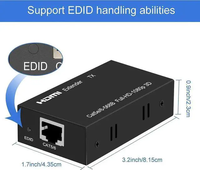 Alt view image 3 of 6 - HDMI Extender Over Single Cat5e/Cat6/Cat7 Cable, 196ft Range HDMI Balun Transmitter and Receiver, 1080P 3D HDMI 1.4a Repeater with HDCP & EDID Support