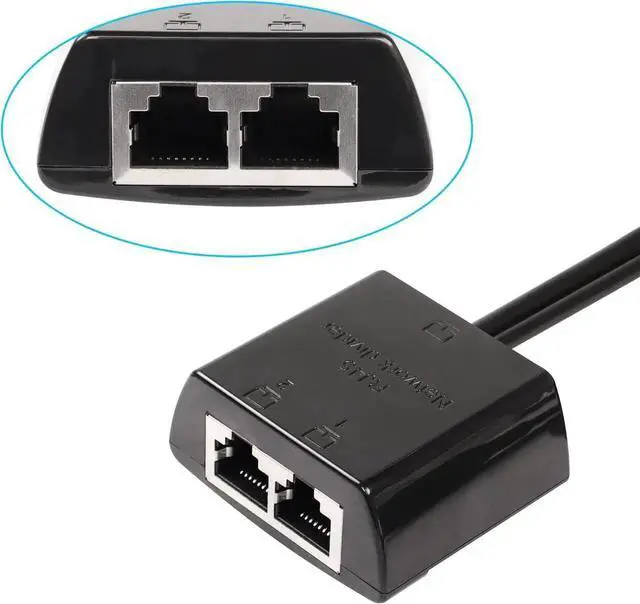 Alt view image 7 of 7 - 1 to 2 Male RJ45 Network Splitter Adapter, 1000Mbps Gigabit Ethernet Cable Splitter, LAN Extension Connector for 2 Devices Simultaneous Internet Sharing, Black