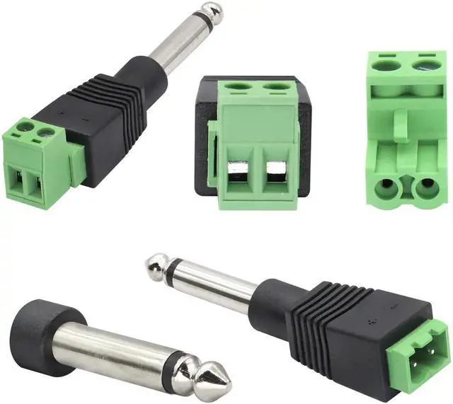 Alt view image 2 of 7 - 6.35mm 1/4 Inch TS Mono Male to 2 Pin Screw Terminal Block Connector, Solderless Pluggable AUX Audio Converter for Microphone Speaker Wire, 5 Pack