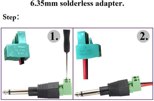 Alt view image 3 of 7 - 6.35mm 1/4 Inch TS Mono Male to 2 Pin Screw Terminal Block Connector, Solderless Pluggable AUX Audio Converter for Microphone Speaker Wire, 5 Pack