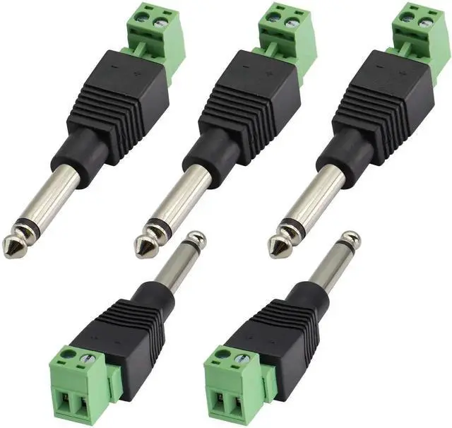 Main image of 6.35mm 1/4 Inch TS Mono Male to 2 Pin Screw Terminal Block Connector, Solderless Pluggable AUX Audio Converter for Microphone Speaker Wire, 5 Pack