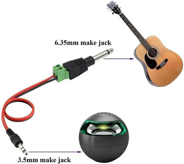 Alt view image 6 of 7 - 6.35mm 1/4 Inch TS Mono Male to 2 Pin Screw Terminal Block Connector, Solderless Pluggable AUX Audio Converter for Microphone Speaker Wire, 5 Pack