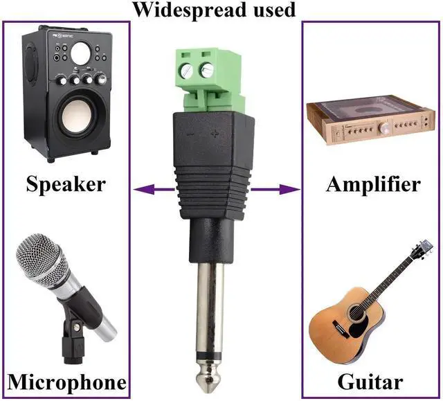 Alt view image 7 of 7 - 6.35mm 1/4 Inch TS Mono Male to 2 Pin Screw Terminal Block Connector, Solderless Pluggable AUX Audio Converter for Microphone Speaker Wire, 5 Pack
