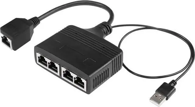 Main image of 1 to 4 Female RJ45 Network Splitter Adapter, 100Mbps Ethernet LAN Cable Splitter, 4 Devices Simultaneous Internet Sharing, Black Female Port Design