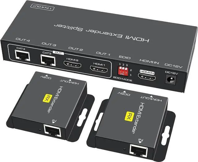 Main image of 1 In 2 Out HDMI Extender Splitter, 1080P@60Hz HDMI Over Cat5e/Cat6 Ethernet Adapter, Up to 165FT Transmission with Local Loop Out, EDID Copy and HDCP Support