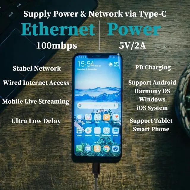 Alt view image 7 of 7 - PoE to USB-C Adapter Converter, IEEE 802.3af PoE to 5V/2A Type-C Output with 10/100Mbps Ethernet, Wired Network & Power Charging Combo for Phone Tablet, Plug and Play