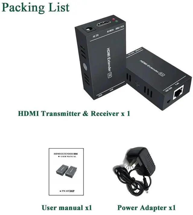 Alt view image 7 of 7 - 1080P 3D HDMI Extender Over Single Cat5e/Cat6/Cat7 Cable, Uncompressed Full HD Transmission Up to 164Ft/50m, Transmitter and Receiver Kit with POC & EDID Support